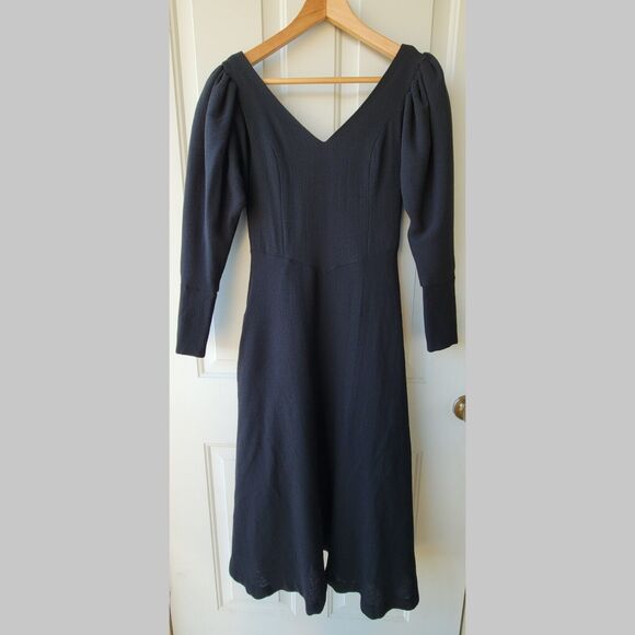 Laura Ashley Dresses & Skirts - Vintage LAURA ASHLEY Black Wool Princess Dress Size 8 Puff Sleeve Cottagegoth